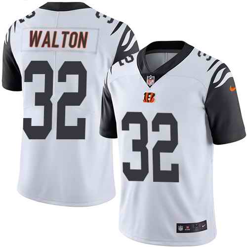 Custom Bengals 32 Mark Walton White Color Rush Limited Jersey