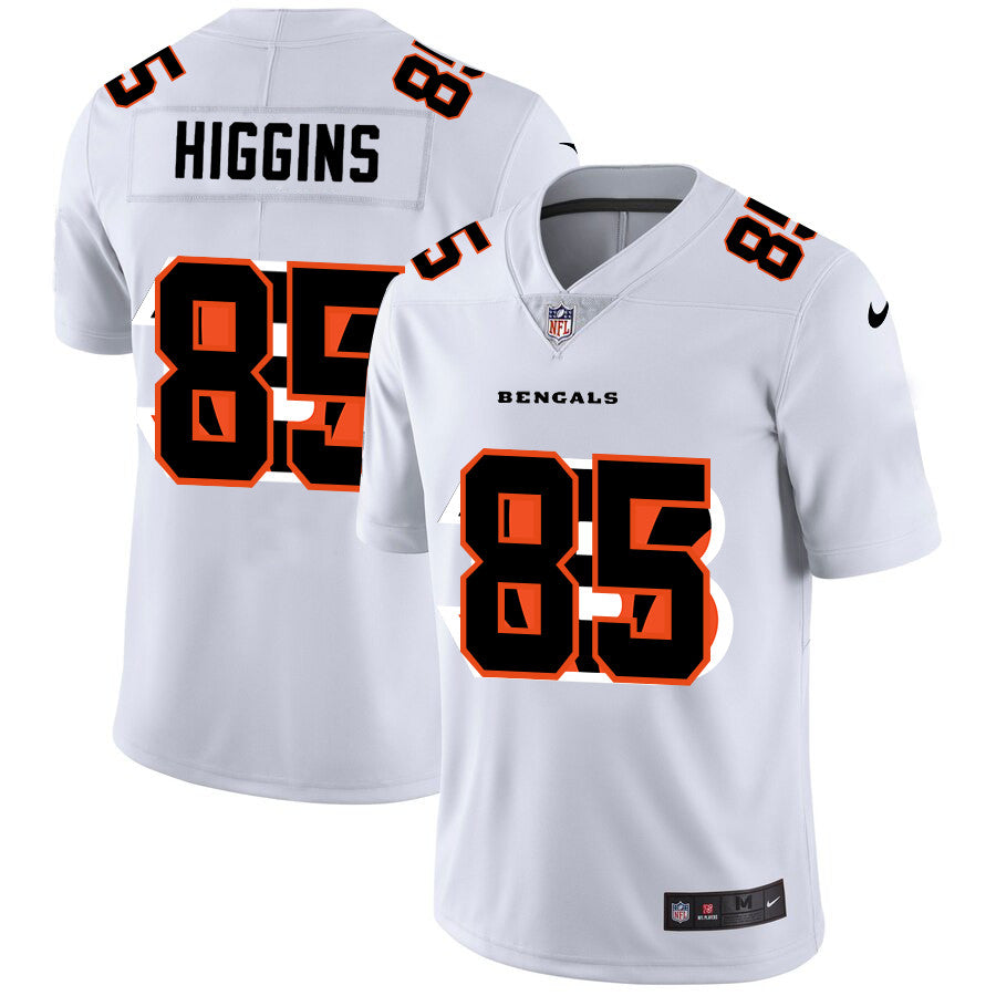 Custom Bengals 85 Tee Higgins White Shadow Logo Limited Jersey