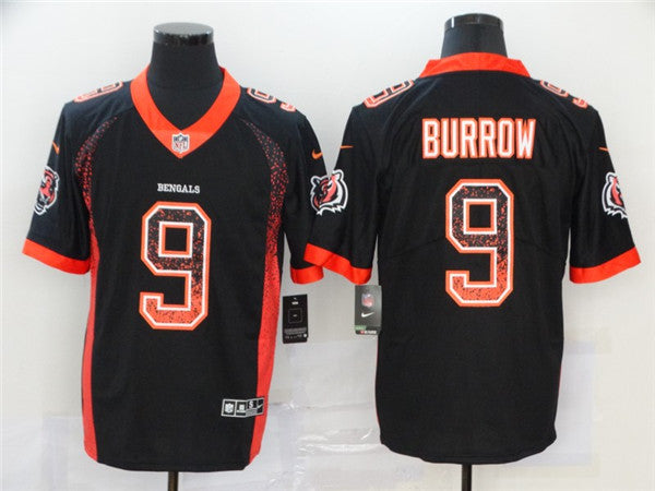 Custom Bengals 9 Joe Burrow Black Drift Fashion Limited Jersey