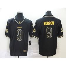 Custom Bengals 9 Joe Burrow Black Gold Jersey