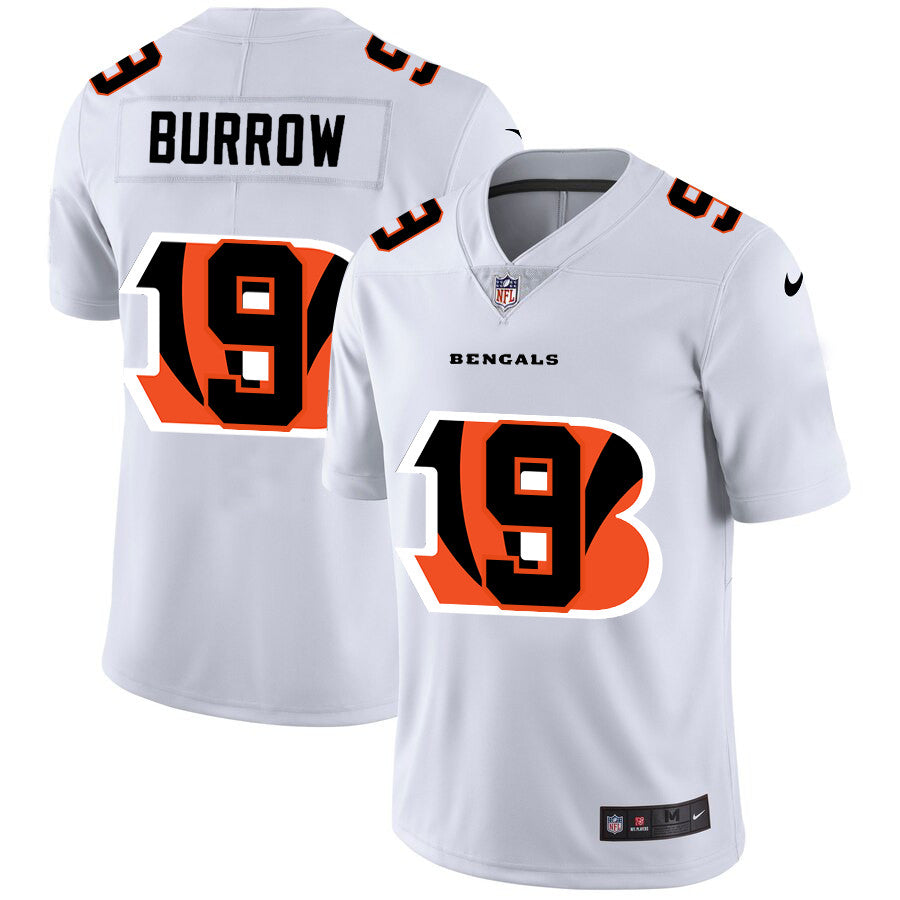 Custom Bengals 9 Joe Burrow White Shadow Logo Limited Jersey