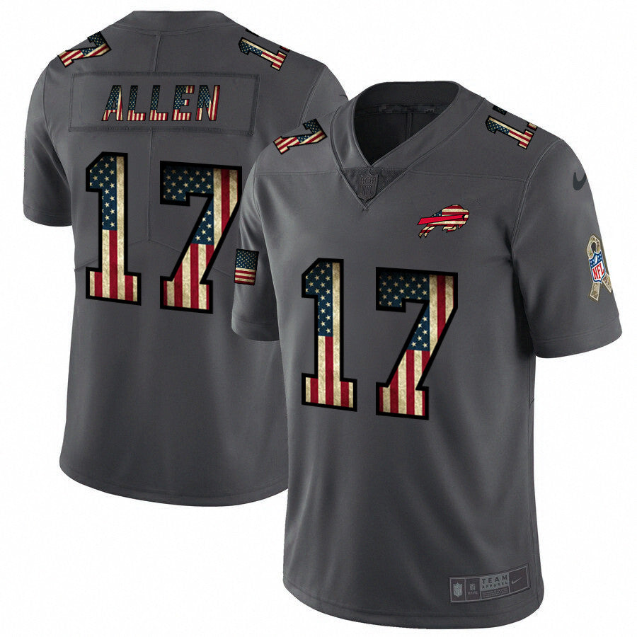 Custom Bills 17 Josh Allen 2019 Salute To Service USA Flag Fashion Limited Jersey