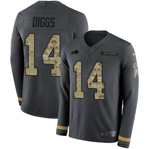 Custom Bills #14 Stefon Diggs Anthracite Salute to Service Men’s Stitched NFL Limited Therma Long Sleeve Jersey