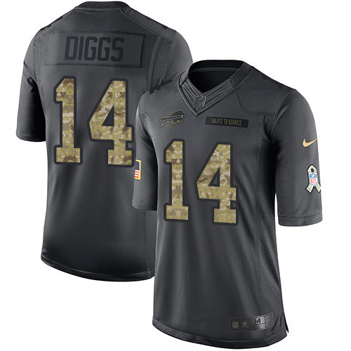 Custom Bills #14 Stefon Diggs Black Men’s Stitched NFL Limited 2016 Salute to Service Jersey