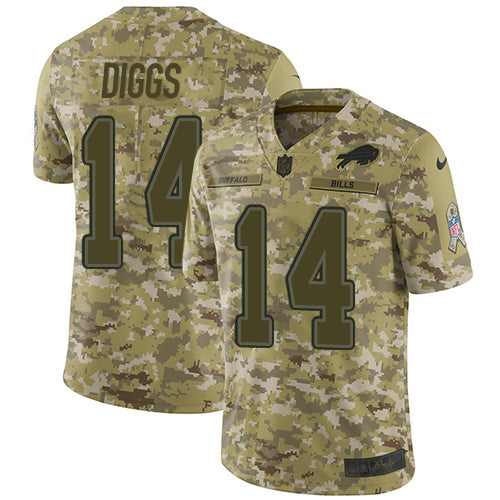 Custom Bills #14 Stefon Diggs Camo Men’s Stitched NFL Limited 2018 Salute To Service Jersey