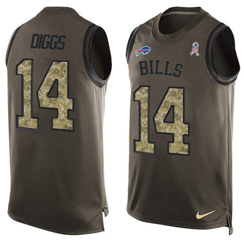 Custom Bills #14 Stefon Diggs Green Men’s Stitched NFL Limited Salute To Service Tank Top Jersey