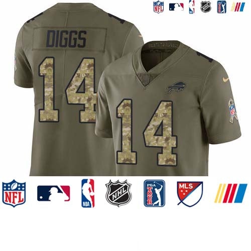 Custom Bills #14 Stefon Diggs Olive Camo Men’s Stitched NFL Limited 2017 Salute To Service Jersey
