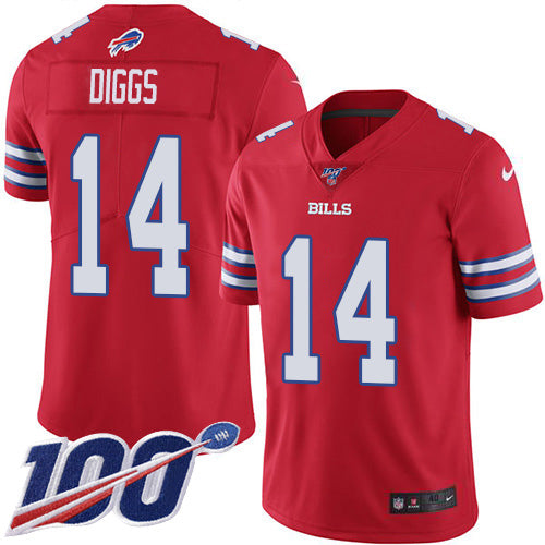 Custom Bills #14 Stefon Diggs Red Men’s Stitched NFL Limited Rush 100th Season Jersey