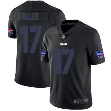 Custom Bills #17 Josh Allen Black Men’s Stitched NFL Limited Rush Impact Jersey