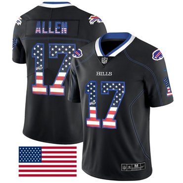 Custom Bills #17 Josh Allen Black Men’s Stitched NFL Limited Rush USA Flag Jersey
