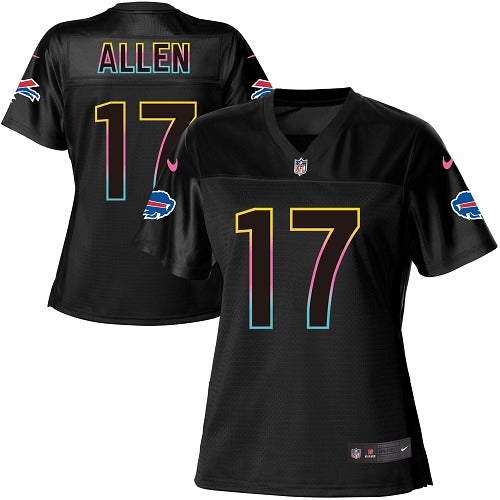 Custom Bills #17 Josh Allen Black Women’s NFL Fashion Game Jersey