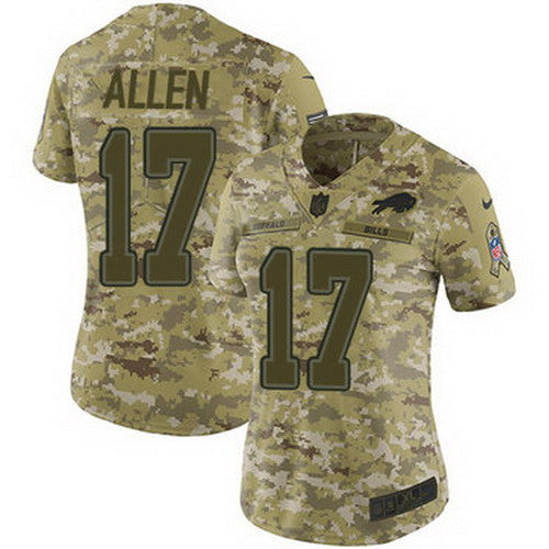 Custom Bills #17 Josh Allen Camo Women’s Stitched NFL Limited 2018 Salute to Service Jersey