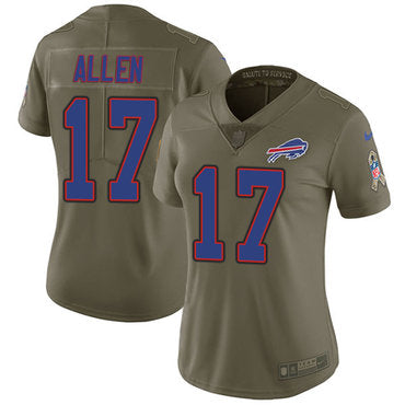 Custom Bills #17 Josh Allen Olive Women’s Stitched NFL Limited 2017 Salute to Service Jersey