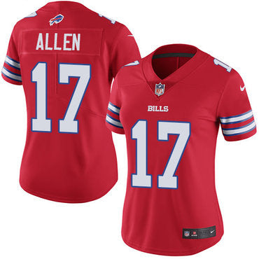Custom Bills #17 Josh Allen Red Women’s Stitched NFL Limited Rush Jersey