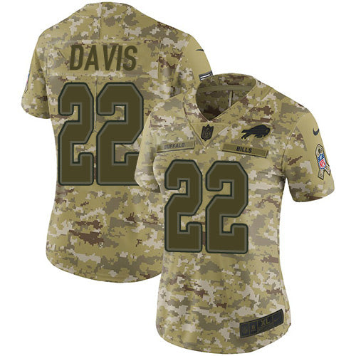 Custom Bills #22 Vontae Davis Camo Women’s Stitched NFL Limited 2018 Salute to Service Jersey