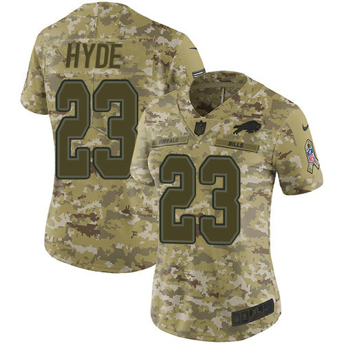 Custom Bills #23 Micah Hyde Camo Women’s Stitched NFL Limited 2018 Salute to Service Jersey