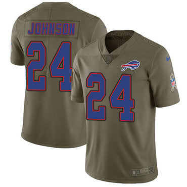 Custom Bills #24 Taron Johnson Olive Men’s Stitched NFL Limited 2017 Salute To Service Jersey