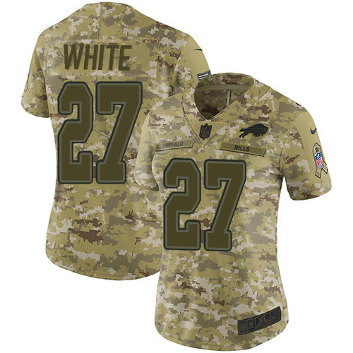 Custom Bills #27 Tre’Davious White Camo Women’s Stitched NFL Limited 2018 Salute to Service Jersey