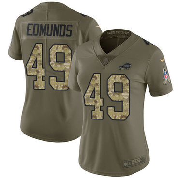 Custom Bills #49 Tremaine Edmunds Olive Camo Women’s Stitched NFL Limited 2017 Salute to Service Jersey