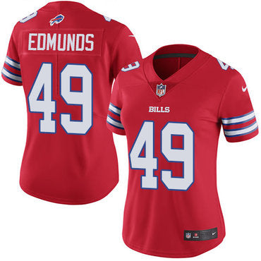 Custom Bills #49 Tremaine Edmunds Red Women’s Stitched NFL Limited Rush Jersey