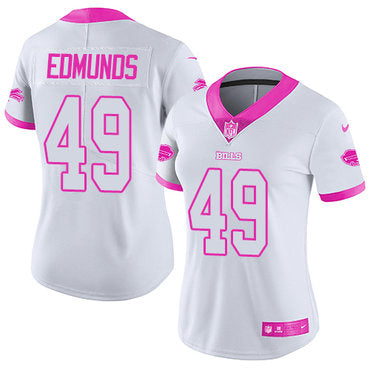 Custom Bills #49 Tremaine Edmunds White Pink Women’s Stitched NFL Limited Rush Fashion Jersey