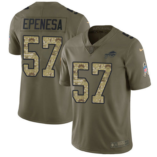 Custom Bills #57 A.J. Epenesas Olive Camo Men’s Stitched NFL Limited 2017 Salute To Service Jersey