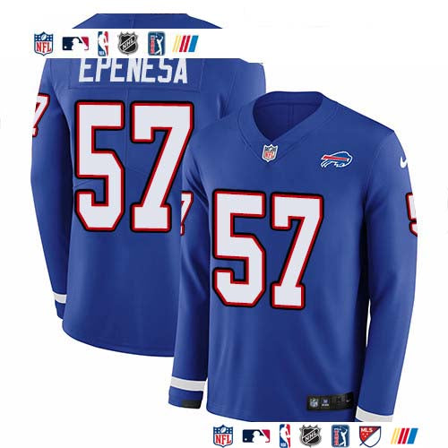 Custom Bills #57 A.J. Epenesas Royal Blue Team Color Men’s Stitched NFL Limited Therma Long Sleeve Jersey
