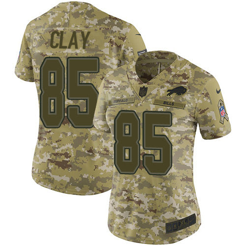 Custom Bills #85 Charles Clay Camo Women’s Stitched NFL Limited 2018 Salute to Service Jersey