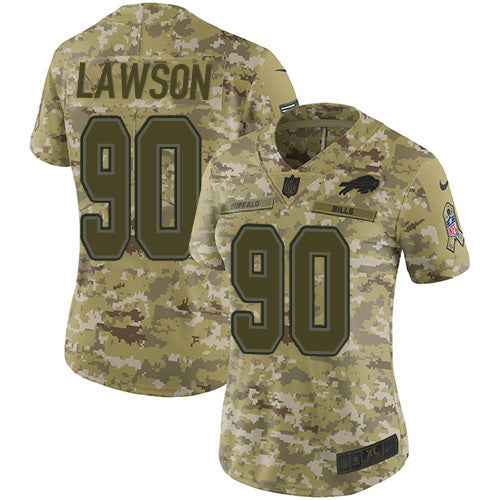 Custom Bills #90 Shaq Lawson Camo Women’s Stitched NFL Limited 2018 Salute to Service Jersey