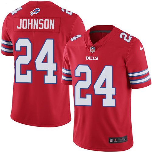 Custom Bills 24 Taron Johnson Red Color Rush Limited Jersey