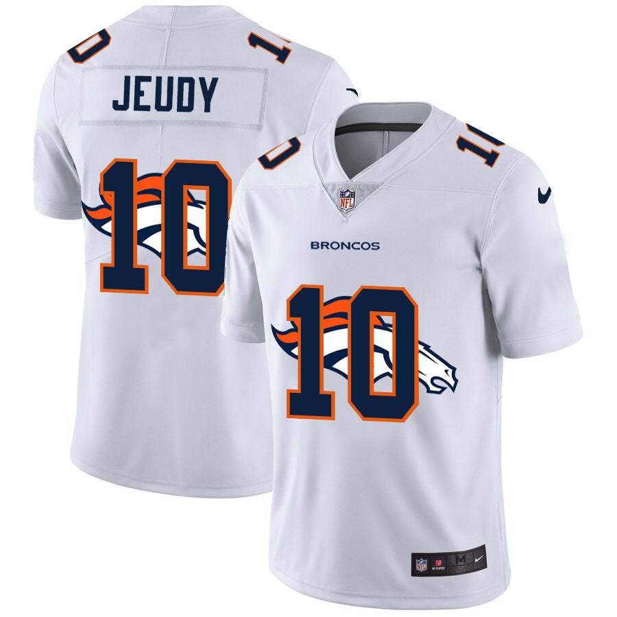 Custom Broncos 10 Jerry Jeudy White Shadow Logo Limited Jersey