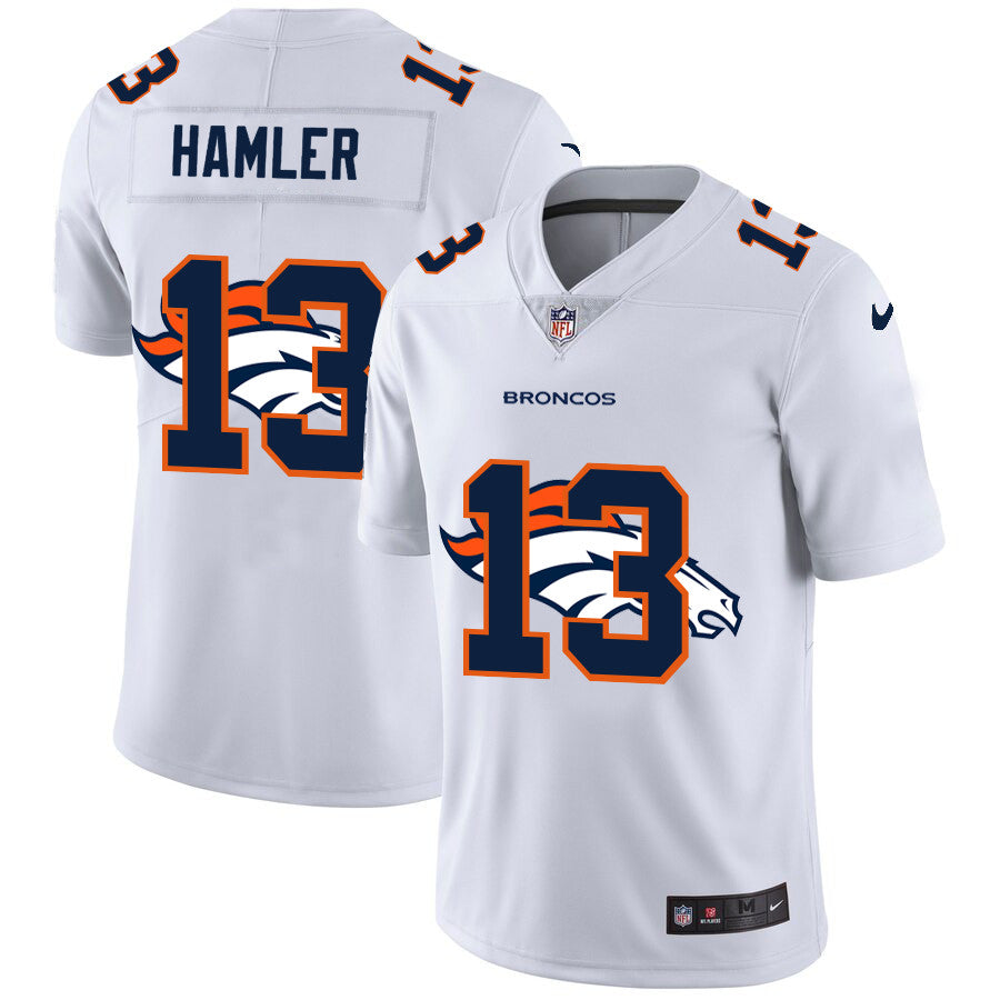 Custom Broncos 13 KJ Hamler White Shadow Logo Limited Jersey