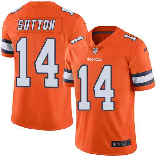Custom Broncos 14 Courtland Sutton Orange Color Rush Limited Jersey