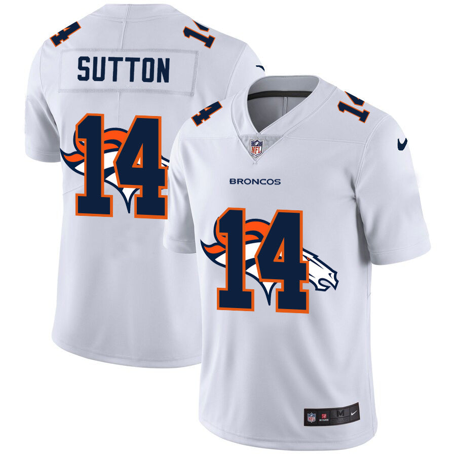 Custom Broncos 14 Courtland Sutton White Shadow Logo Limited Jersey