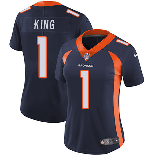 Custom Broncos #1 Marquette King Blue Alternate Women’s Stitched NFL Vapor Untouchable Limited Jersey