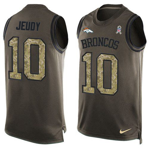 Custom Broncos #10 Jerry Jeudy Green Men’s Stitched NFL Limited Salute To Service Tank Top Jersey