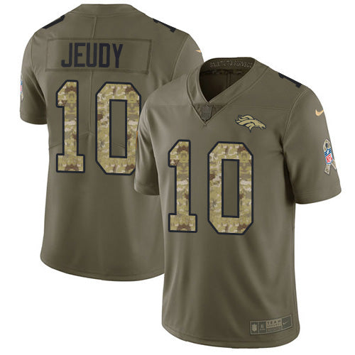 Custom Broncos #10 Jerry Jeudy Olive Camo Men’s Stitched NFL Limited 2017 Salute To Service Jersey