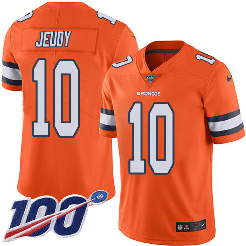 Custom Broncos #10 Jerry Jeudy Orange Men’s Stitched NFL Limited Rush 100th Season Jersey