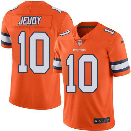 Custom Broncos #10 Jerry Jeudy Orange Men’s Stitched NFL Limited Rush Jersey