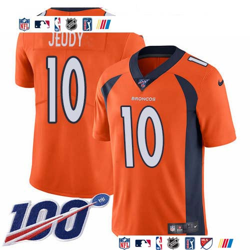 Custom Broncos #10 Jerry Jeudy Orange Team Color Men’s Stitched NFL 100th Season Vapor Untouchable Limited Jersey