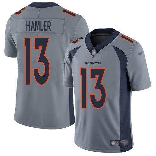 Custom Broncos #13 KJ Hamler Gray Men’s Stitched NFL Limited Inverted Legend Jersey