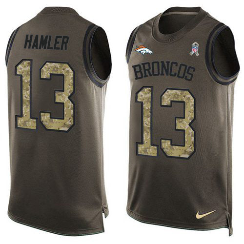 Custom Broncos #13 KJ Hamler Green Men’s Stitched NFL Limited Salute To Service Tank Top Jersey