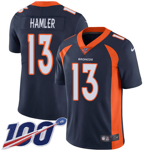 Custom Broncos #13 KJ Hamler Navy Blue Alternate Men’s Stitched NFL 100th Season Vapor Untouchable Limited Jersey