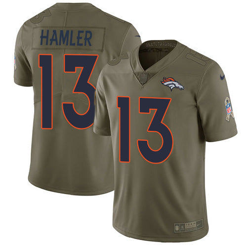 Custom Broncos #13 KJ Hamler Olive Men’s Stitched NFL Limited 2017 Salute To Service Jersey