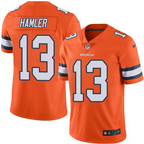 Custom Broncos #13 KJ Hamler Orange Men’s Stitched NFL Limited Rush Jersey