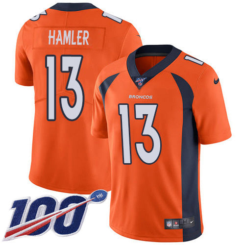 Custom Broncos #13 KJ Hamler Orange Team Color Men’s Stitched NFL 100th Season Vapor Untouchable Limited Jersey