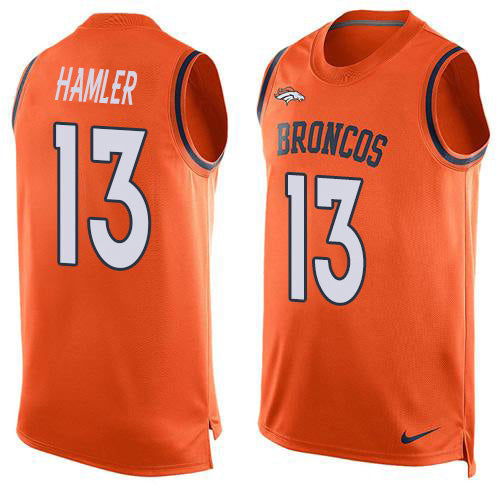 Custom Broncos #13 KJ Hamler Orange Team Color Men’s Stitched NFL Limited Tank Top Jersey