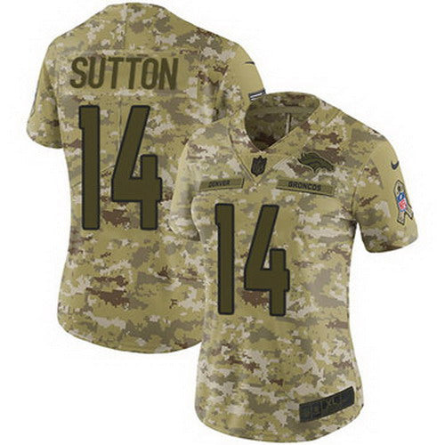 Custom Broncos #14 Courtland Sutton Camo Women’s Stitched NFL Limited 2018 Salute to Service Jersey