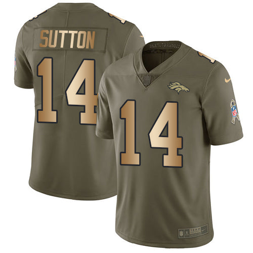 Custom Broncos #14 Courtland Sutton Olive Gold Men’s Stitched NFL Limited 2017 Salute To Service Jersey