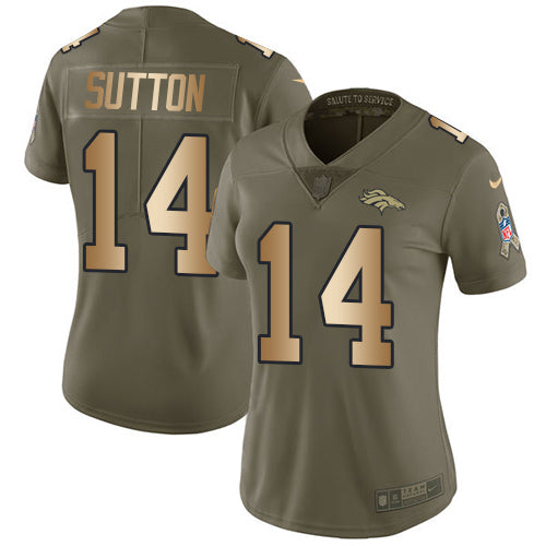 Custom Broncos #14 Courtland Sutton Olive Gold Women’s Stitched NFL Limited 2017 Salute to Service Jersey